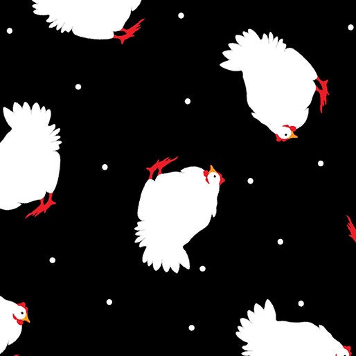 Henrietta Hen by Maria Kalinowski for Kanvas 8594-12 Black sold by the 1/2 yd.