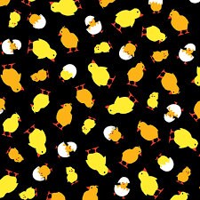 Henrietta Hen Here Chick Chick by Maria Kalinowski for Kanvas 8595-12 Black sold by the 1/2 yd.