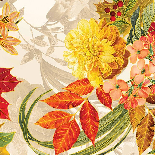 Harvest Festival by Greta Lynn for Benartex 14031M-07 Harvest Garden Cream sold by the 1/2 yd.