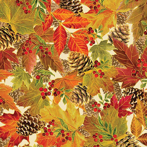 Harvest Festival by Greta Lynn for Benartex 14037M-07 Harvest Leaves Cream sold by the 1/2 yd.