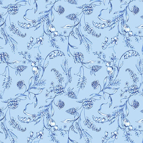 Annablue by Satin Moon Designs for Blank Quilting 2752-70 Lt. Blue Viney Floral sold by the 1/2 yd.