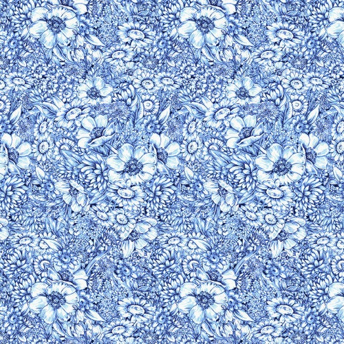 Annablue by Satin Moon Designs for Blank Quilting 2755-75 Lt. Blue Floral sold by the 1/2 yd.