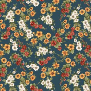Garden Gate Roosters by Susan Winget for Wilmington Prints 39814-413 Floral Teal sold by 1/2 yd.