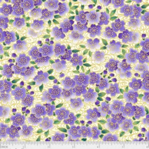 Tsuru by P&B Textiles 5261-C Ditsy Flowers Lavender on Yellow sold by the 1/2 yd.