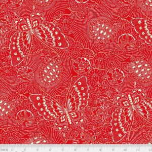 Tsuru by P&B Textiles 5262-R Butterfly Linework Red sold by the 1/2 yd.