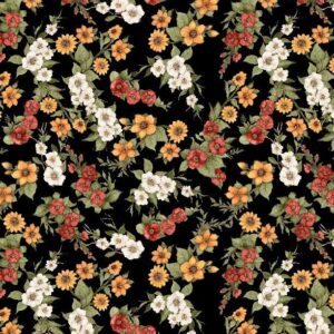 Garden Gate Roosters by Susan Winget for Wilmington Prints 39814-913 Floral Black sold by 1/2 yd.