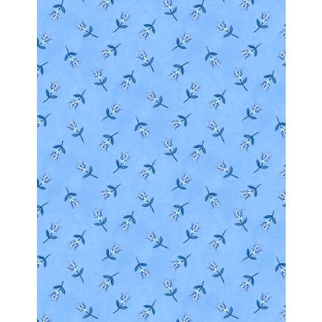 Blooming Blue Tulip Toss by Wilmington Prints 27693-460 Med.Blue sold by the 1/2 yd.