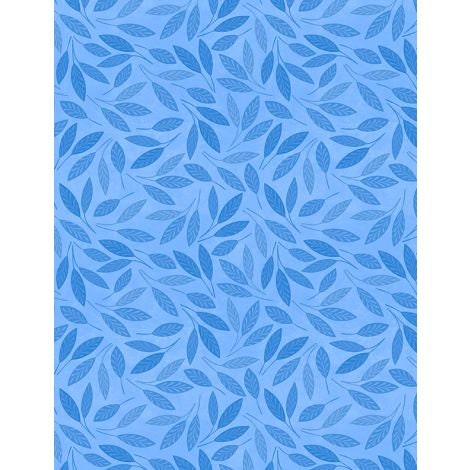 Blooming Blue Leaf Toss by Wilmington Prints 27694-440 Med. Blue 13" remnant