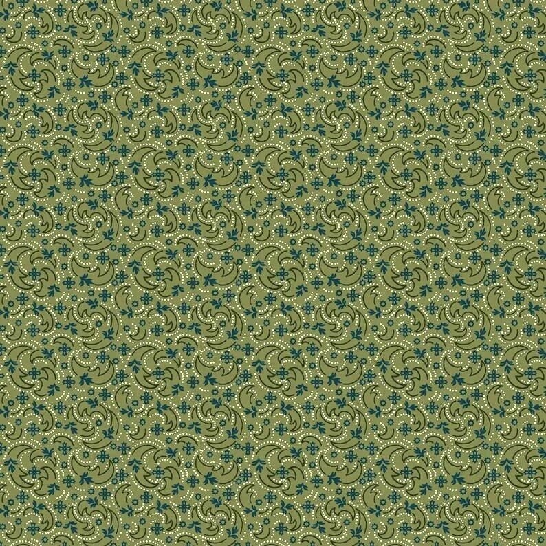 Memories Crescent Swirl by Kaye England for Wilmington Prints 1803-89684-747 Green one yard 6" remnant