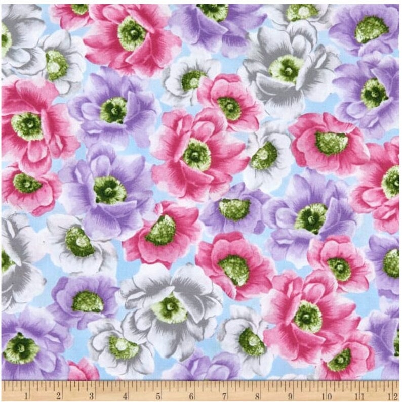 Spring Breeze Breezy Blossoms by Greta Lynn for Kanvas 09889-05 Blue sold by the 1/2 yd.