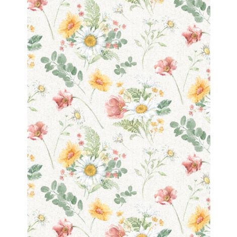 Daisy Days by Beth Grove for Wilmington Prints 83311-131 Lg. Floral Cream sold by the 1/2 yd.