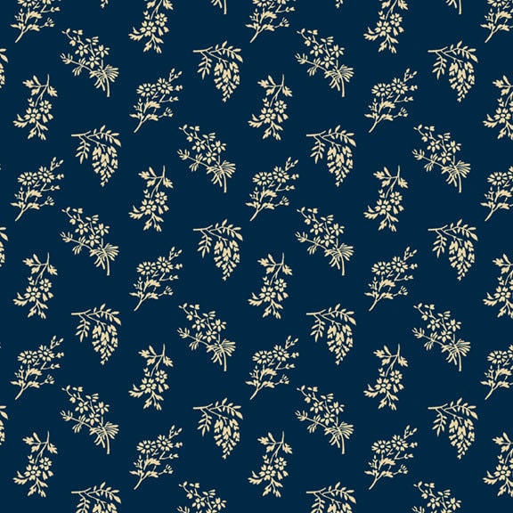 Vintage Charm Cut Flowers by Julie Rothermel for Marcus Fabrics R330510-Navy sold by the 1/2 yd.