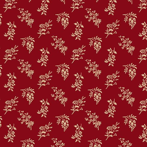 Vintage Charm Cut Flowers by Julie Rothermel for Marcus Fabrics R330510 Red sold by the 1/2 yd.