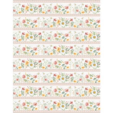 Daisy Days Border Stripe by Beth Grove for Wilmington Prints 83309- 173 Multi sold by the 1/2 yd.