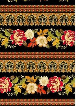 Radiance Ferns Border Stripe by Greta Lynn for Kanvas 97442M-12 Metallic sold by the 1/2 yd.