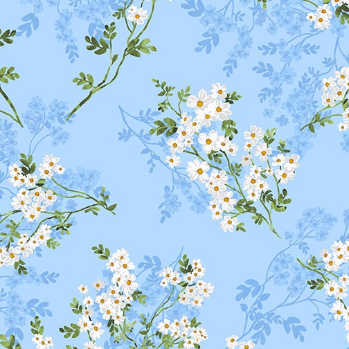 Wild Flower Romance (Daisy Delight Collection) by Kanvas Studio 12452-60 Blue sold by the 1/2 yd.