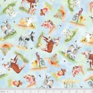 Barnyard Babies by Clint Eager for P&B Textiles 05275-Blue sold by the 1/2 yd.