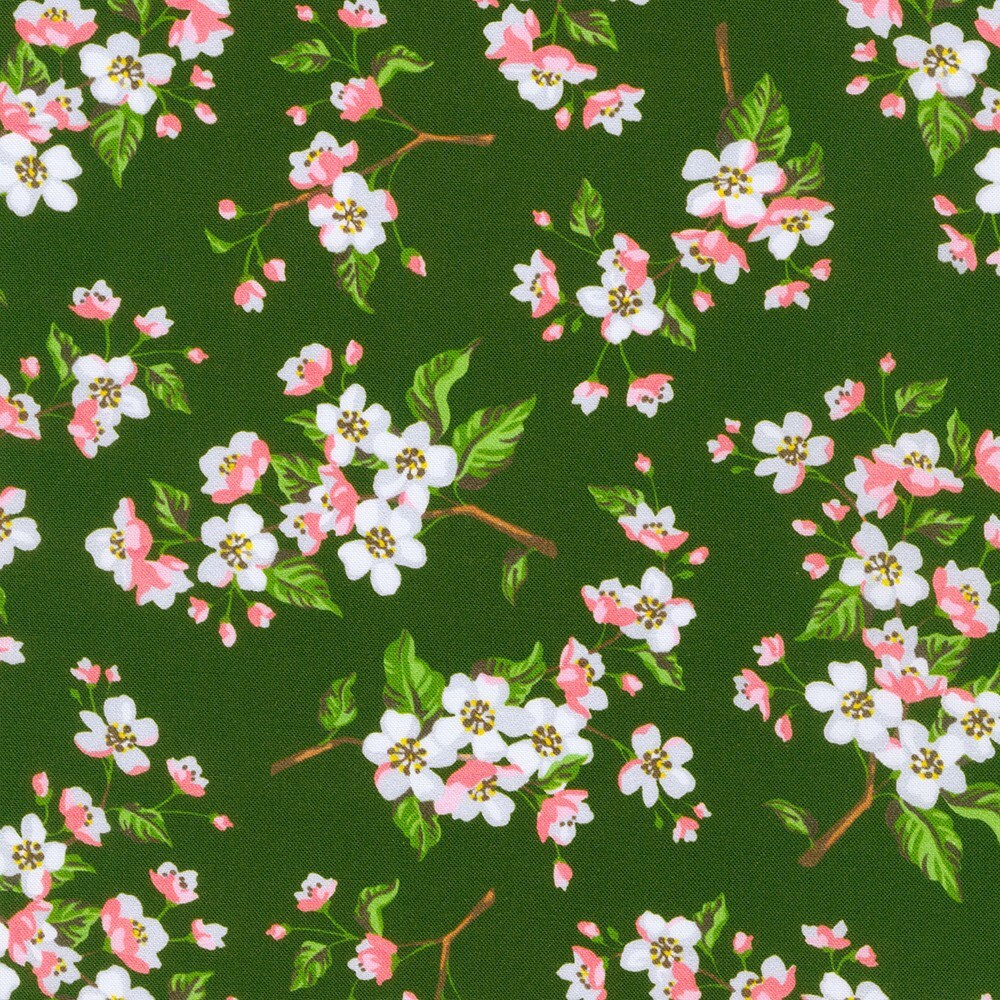 Apple Blossom by Vanesse Lillrose & Linda Fitch for Robert Kaufman 22174-44-Forest sold by the 1/2 yd