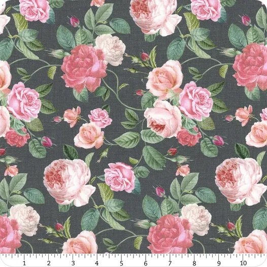 Jardin Rose Bouquets by Timeless Treasures 2563-Grey one yard 6" remnant