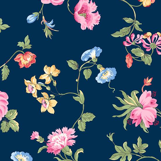 Flowery by Andover Fabrics A-843-Blue sold by the 1/2 yd.