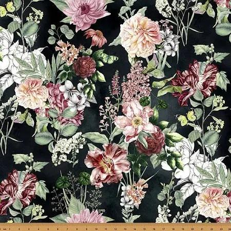 Botanical Charm by Hoffman Calif. W5369 Onyx sold by the 1/2 yd.