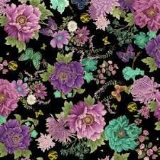 Shizuka by Chong-a Hwang for Timeless Treasures FLEUR CM3161 Black sold by the 1/2 yd.
