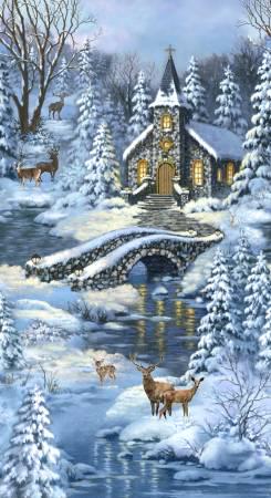 Church In The Forest Panel by Timeless Treasures C8662-Blue 24"X44"