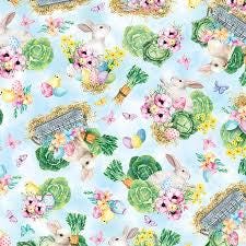 Cottontail Farms by Nicole Decamp for Benartex 14408-54 Blue sold by the 1/2 yd.