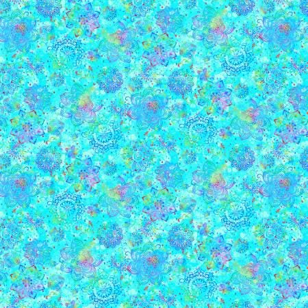 Prism Mini Medallions by Chong-a Hwang for Timeless Treasures CD2841 Aqua sold by the 1/2 yd.