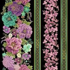 Shizuka Border Stripe by Chong-a Hwang for Timeless Treasures FLEUR CM3162 Black sold by the 1/2 yd.