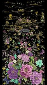 Shizuka Panel by Chong-a Hwang for Timeless Treasures FLEUR CM3160 Black 23-1/2"X44"