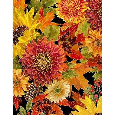 Harvest Packed Floral by Timeless Treasures CM1286 Black sold by the 1/2 yd.