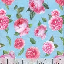 Belle Fleur Tossed Paris Roses by Timeless Treasures CD3004 Blue sold by the 1/2 yd.
