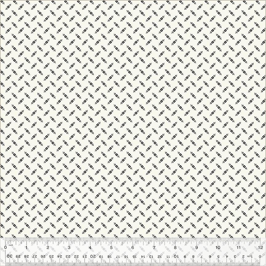 Jasper Blue Fleurette by Whistler Studios for Windham Fabrics 54370-1 Ivory sold by the 1/2 yd.