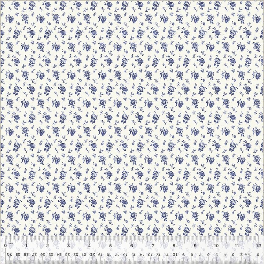 Jasper Blue Calico by Whistler Studios for Windham Fabrics 54371-1 Ivory sold by the 1/2 yd.