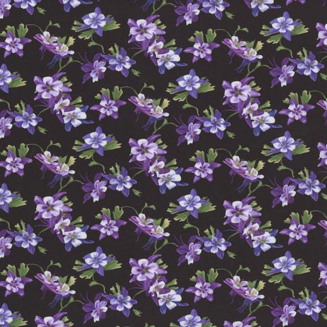 Woodland by Cedar West Columbine for Clothworks 4137-27 Black one yard 6" remnant