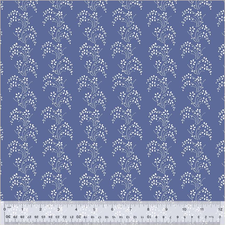 Jasper Blue Border Lace by Whistler Studios for Windham Fabrics 54368-5 Chambray sold by the 1/2 yd.