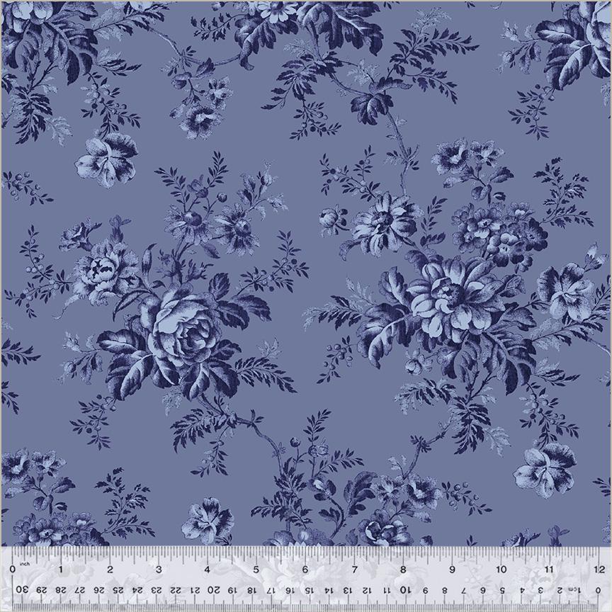 Jasper Blue Flower Picking  Hedge by Whistler Studios for Windham Fabrics 54367-3 Blue Iris one yard 14" remnant