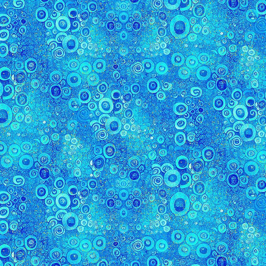Gilded Plume Scroll by Chong-a Hwang for Timeless Treasures Metallic Blender FLORA-CM2611 Blue sold by the 1/2 yd.