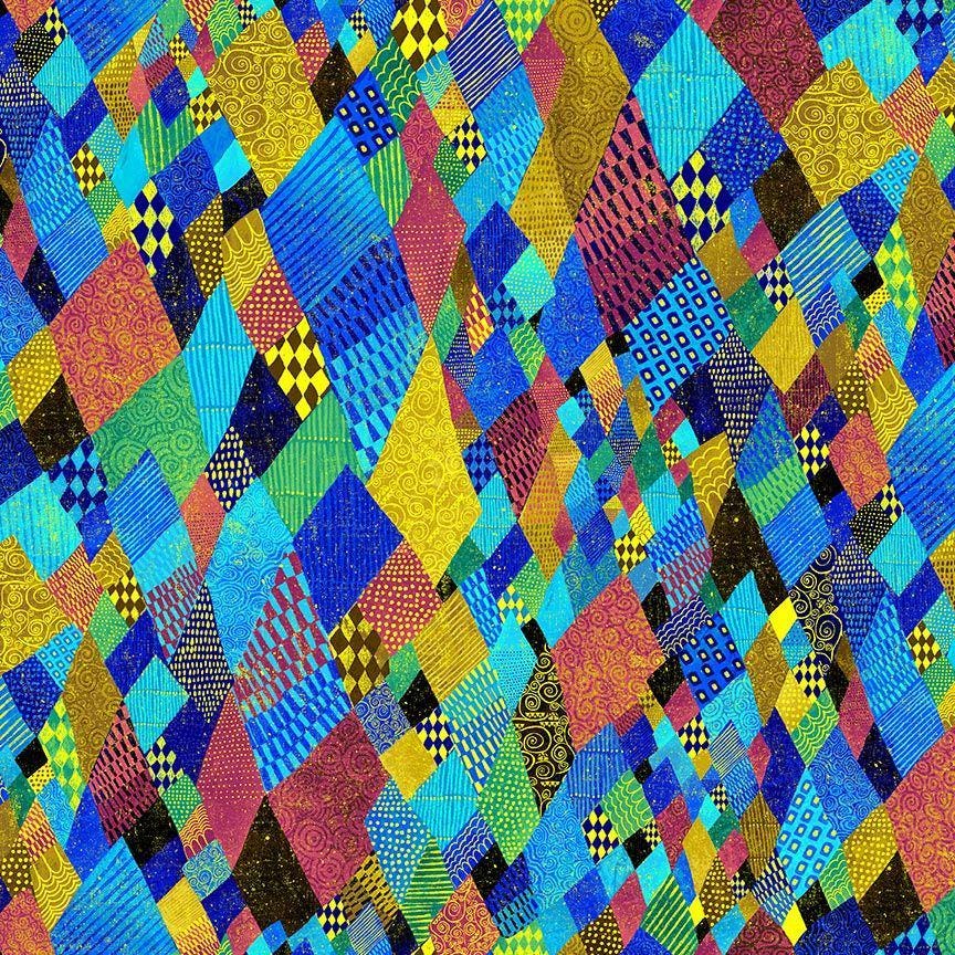Gilded Plume Gilded Crazy Quilt  by Chong-a Hwang for Timeless Treasures CM3433 Multi sold by the 1/2 yd.