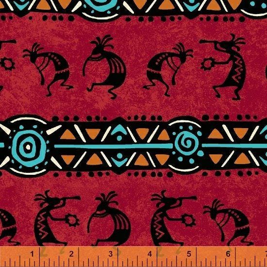 Coyote Canyon Border Stripe by Whistler Studios for Windham Fabrics 51389-4 Red sold by the 1/2 yd.