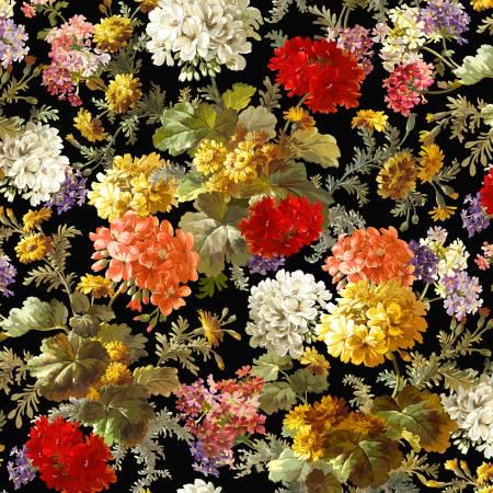 Renaissance by Michael Miller Fabrics DPX8544 Black sold by the 1/2 yd.