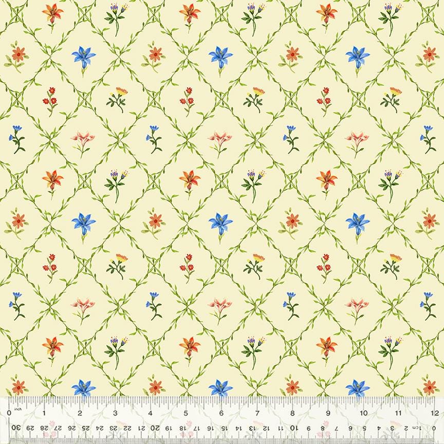 Lily Lattice Garden by Whistler Studios for Windham Fabrics 54556-1 Ivory sold by the 1/2 yd.