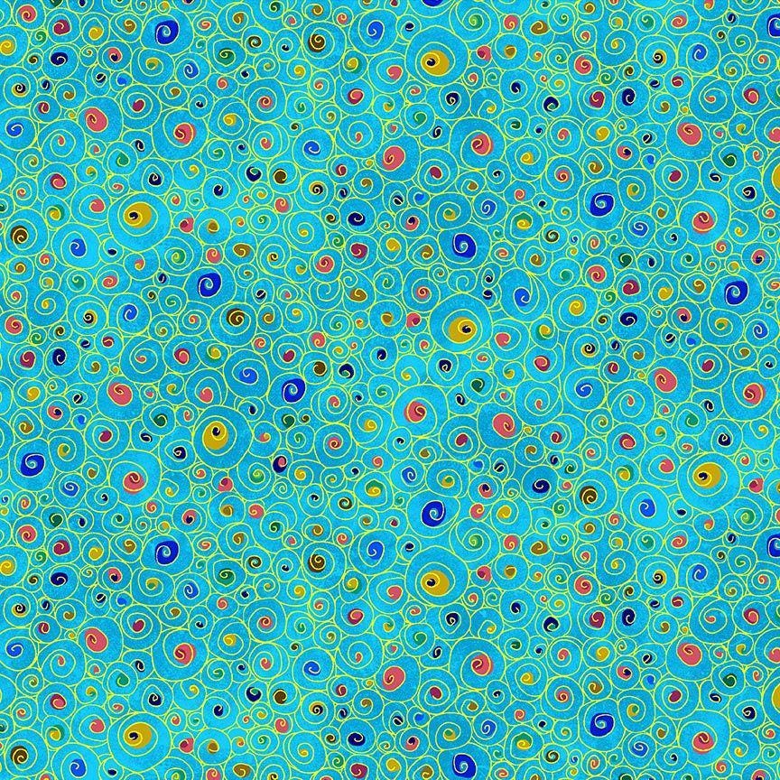 Gilded Plume Circle Swirls by Chong-a Hwang for Timeless Treasures CM3436 Blue sold by the 1/2 yd.