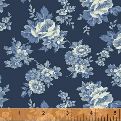 Richmond c.1862 by Nancy Gere for Windham Fabrics 51644-3 Blue sold by the 1/2 yd.