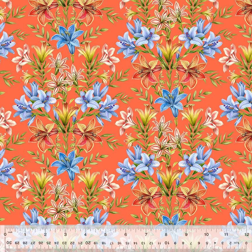 Lily Fresh Blooms by Whistler Studios for Windham Fabrics 54555-3 Papaya sold by the 1/2 yd