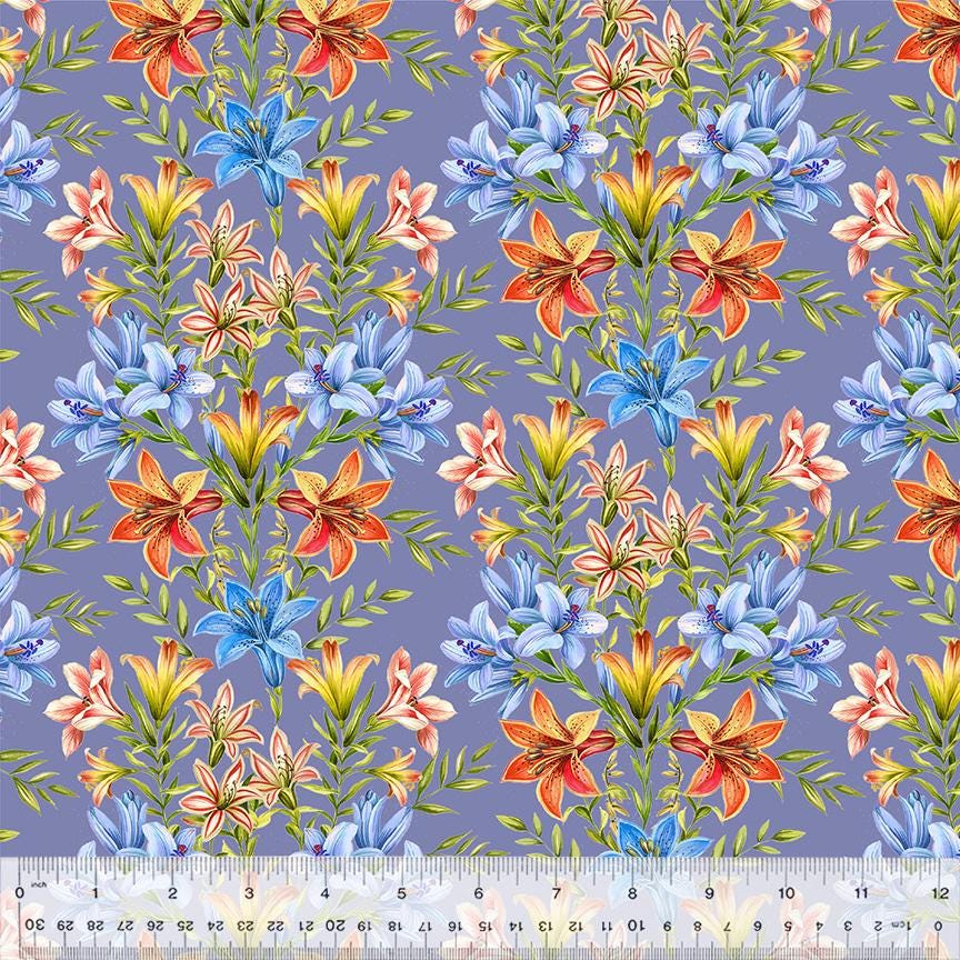 Lily Fresh Blooms by Whistler Studios for Windham Fabrics 54555-2 Periwinkle sold by the 1/2 yd