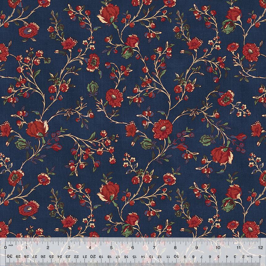 Duchess Blooming Vine by Whistler Studios for Windham Fabrics 54576-3 Indigo sold by the 1/2 yd.