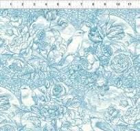 Romance Bird Toile by Jason Yenter for In The Beginning 11BQR-2 Blue two yard 10" remnant