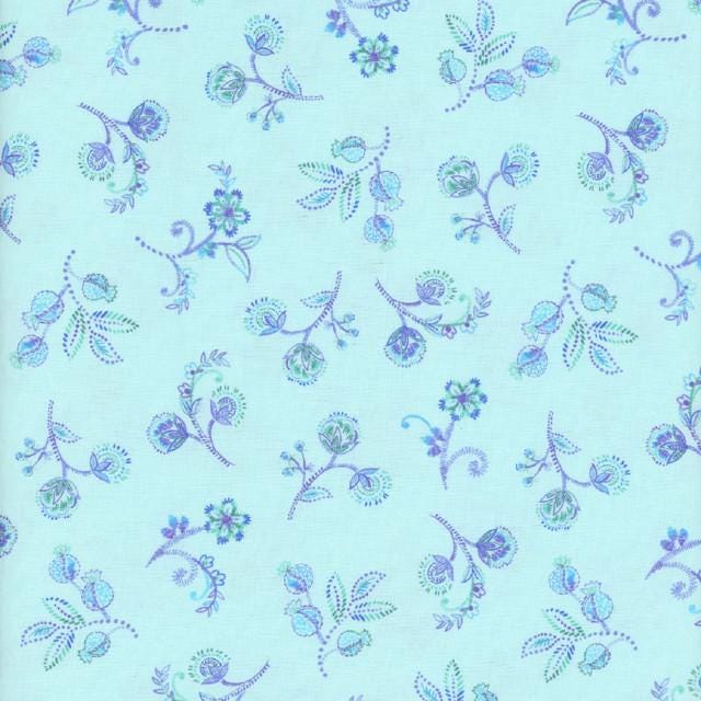 Indigo Garden Small Jacobean Floral by Timeless Treasures CD3415 Aqua sold by the 1/2 yd.